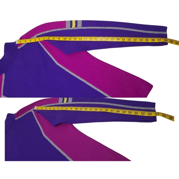 Neve Collection Corinne Color-Block 1/4 Zip Sweater Magenta Purple Like New Sz L - Picture 8 of 11